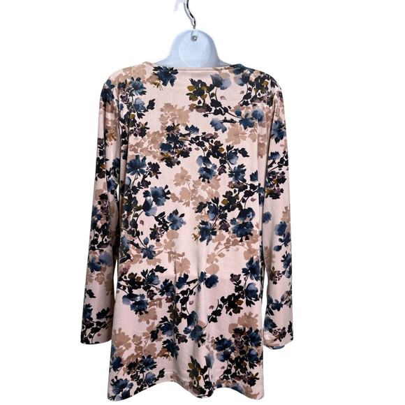 J Jill Pure Jill Pink Navy Blue Floral Top Size M Cottagecore Dark Coastal Boho - Picture 2 of 11